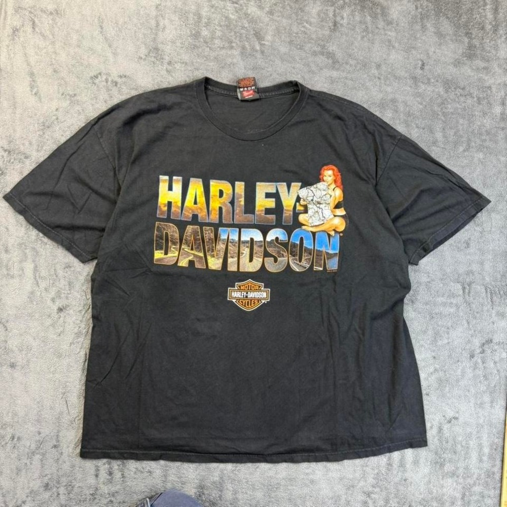 Vintage Faded Black Harley Davidson Ramstein Air Base Germany T-Shirt 2XL